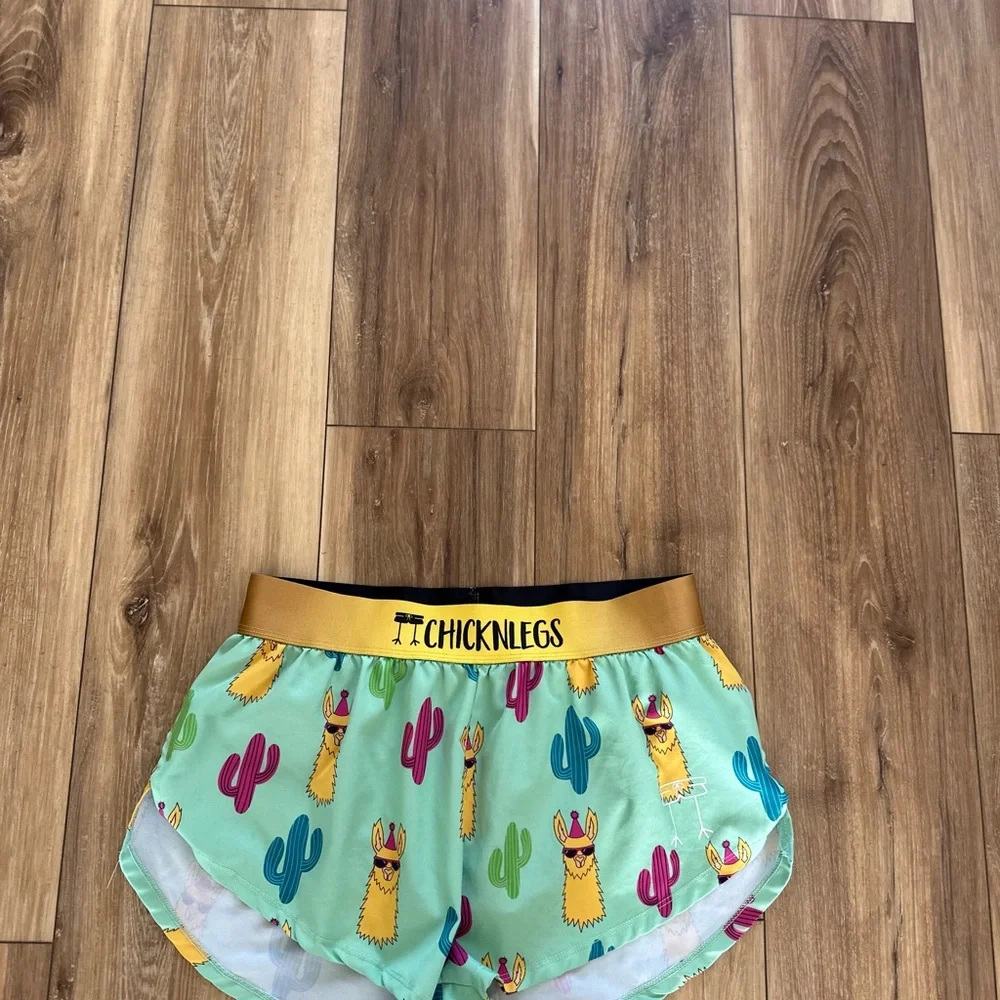 ChicknLegs womens split running Llama Cactus Shorts size large - Picture 2 of 6
